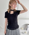レースチョーカー付き裾フリルトップス | LO2252037 | ブラック