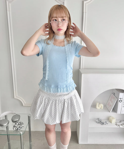 レースチョーカー付き裾フリルトップス | LO2252037 | ライトブルー