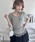 レースチョーカー付き裾フリルトップス | LO2252037 | グレー
