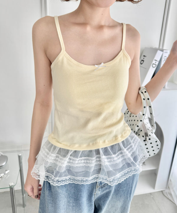 【カップ付き】裾フリルリブキャミソール | LO2255260 | イエロー