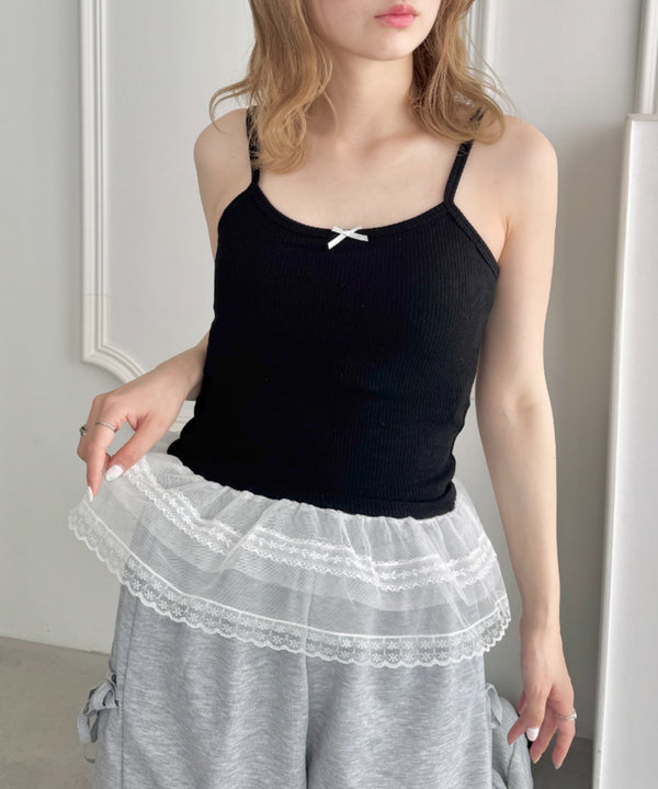 【カップ付き】裾フリルリブキャミソール | LO2255260 | ブラック