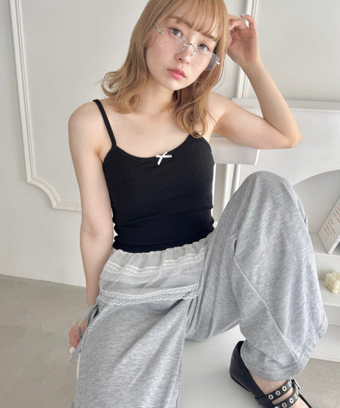 【カップ付き】裾フリルリブキャミソール | LO2255260 | ブラック