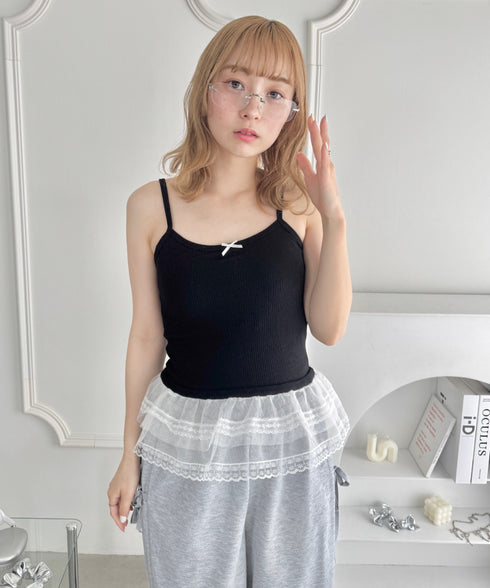 【カップ付き】裾フリルリブキャミソール | LO2255260 | ブラック