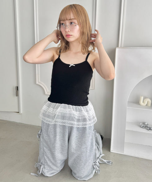 【カップ付き】裾フリルリブキャミソール | LO2255260 | ブラック