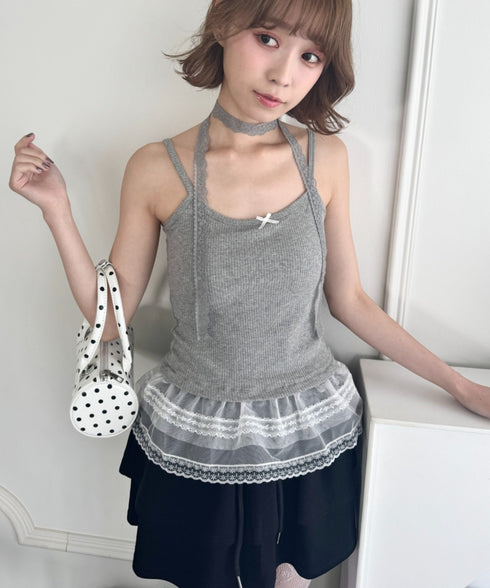 【カップ付き】裾フリルリブキャミソール | LO2255260 | グレー