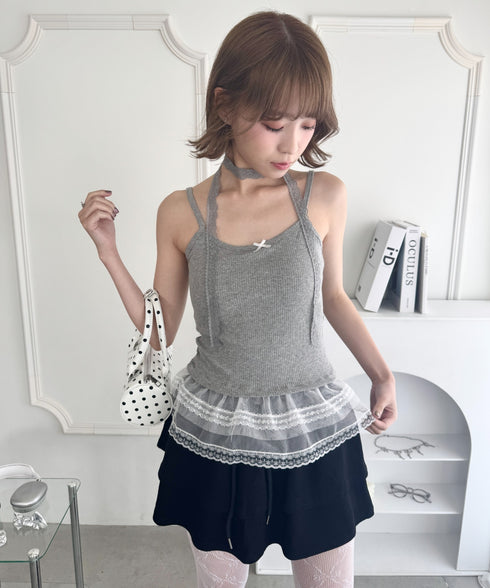 【カップ付き】裾フリルリブキャミソール | LO2255260 | グレー