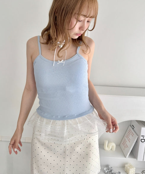 【カップ付き】裾フリルリブキャミソール | LO2255260 | ライトブルー