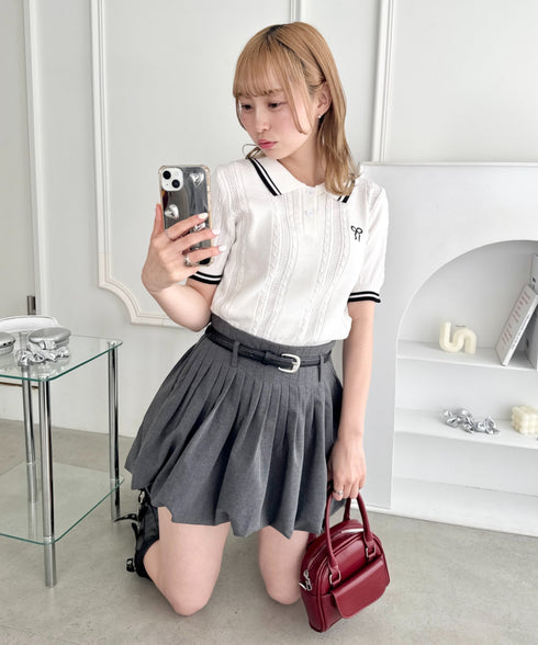 リボン刺繍ケーブルポロニット | LO2252039 | ホワイト