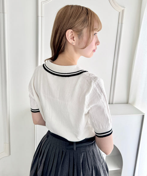 リボン刺繍ケーブルポロニット | LO2252039 | ホワイト