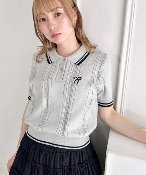 リボン刺繍ケーブルポロニット | LO2252039 | グレー