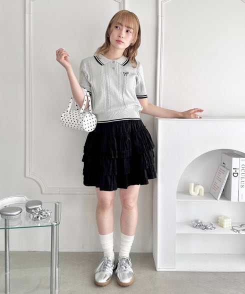 リボン刺繍ケーブルポロニット | LO2252039 | グレー