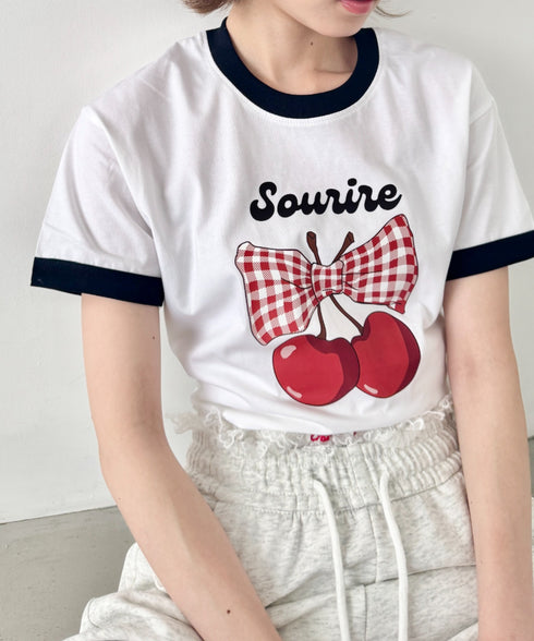 チェリーリボン半袖リンガーTシャツ | SL2252019 | ネイビー