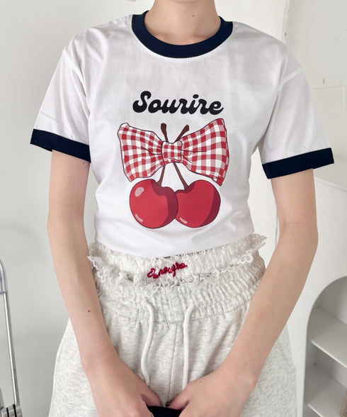 チェリーリボン半袖リンガーTシャツ | SL2252019 | ネイビー