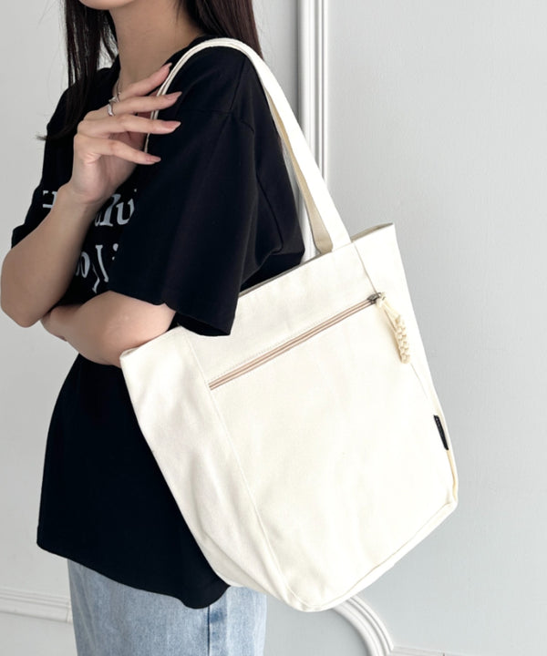 【A4収納可能】ファスナーポケット付き縦型トートバッグ | WR1255050 | ホワイト