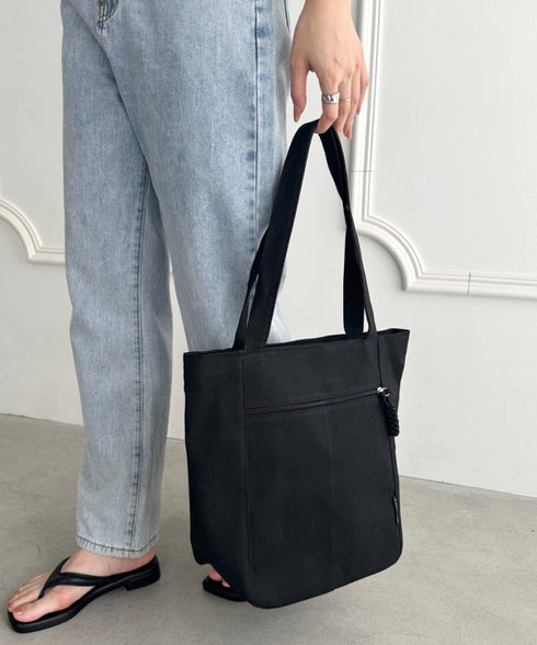 【A4収納可能】ファスナーポケット付き縦型トートバッグ | WR1255050 | ブラック