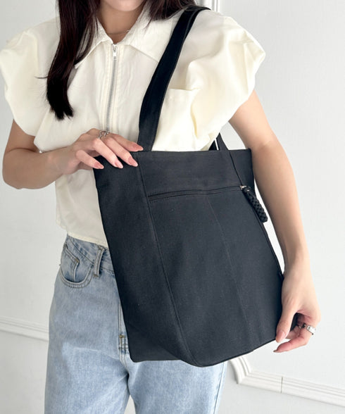 【A4収納可能】ファスナーポケット付き縦型トートバッグ | WR1255050 | ブラック