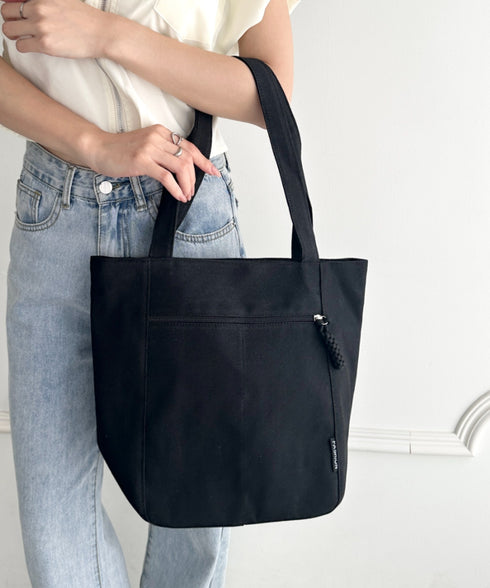 【A4収納可能】ファスナーポケット付き縦型トートバッグ | WR1255050 | ブラック