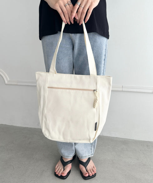 【A4収納可能】ファスナーポケット付き縦型トートバッグ | WR1255050 | ホワイト