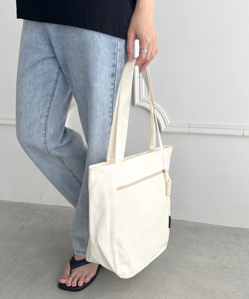 【A4収納可能】ファスナーポケット付き縦型トートバッグ | WR1255050 | ホワイト