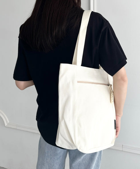 【A4収納可能】ファスナーポケット付き縦型トートバッグ | WR1255050 | ホワイト