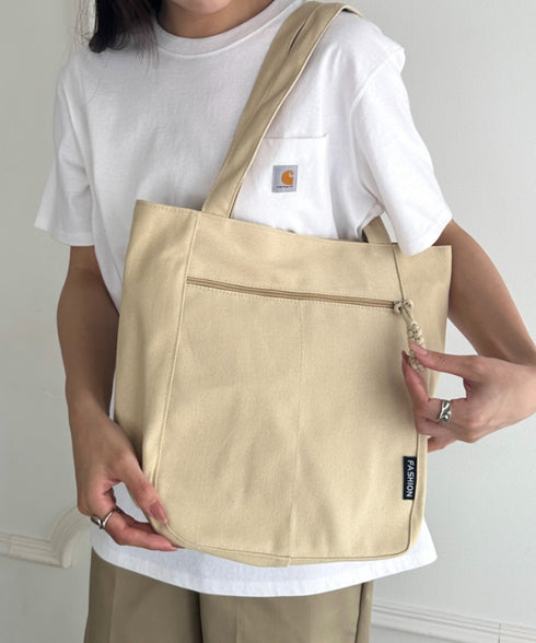 【A4収納可能】ファスナーポケット付き縦型トートバッグ | WR1255050 | ベージュ