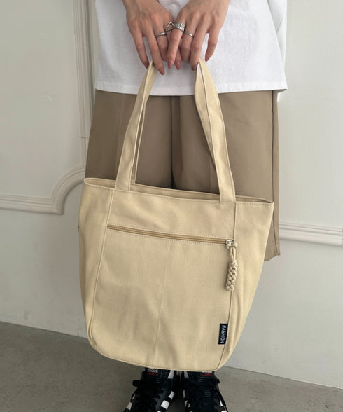 【A4収納可能】ファスナーポケット付き縦型トートバッグ | WR1255050 | ベージュ