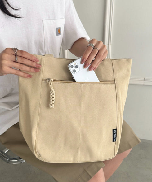 【A4収納可能】ファスナーポケット付き縦型トートバッグ | WR1255050 | ベージュ