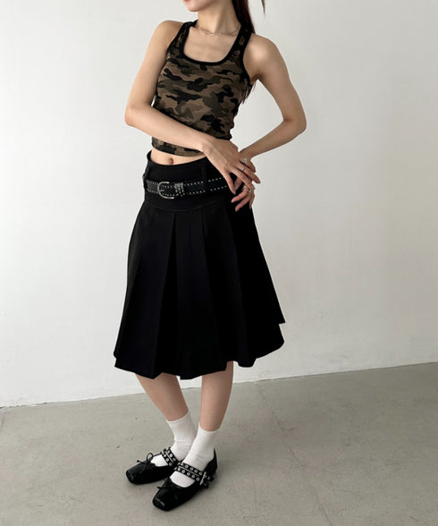 【2サイズ展開】ミディ丈プリーツスカート | BA2255039 | ブラック