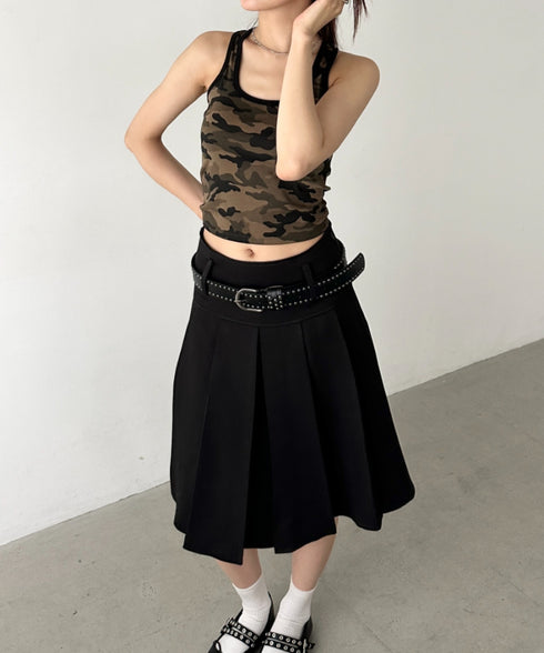 【2サイズ展開】ミディ丈プリーツスカート | BA2255039 | ブラック