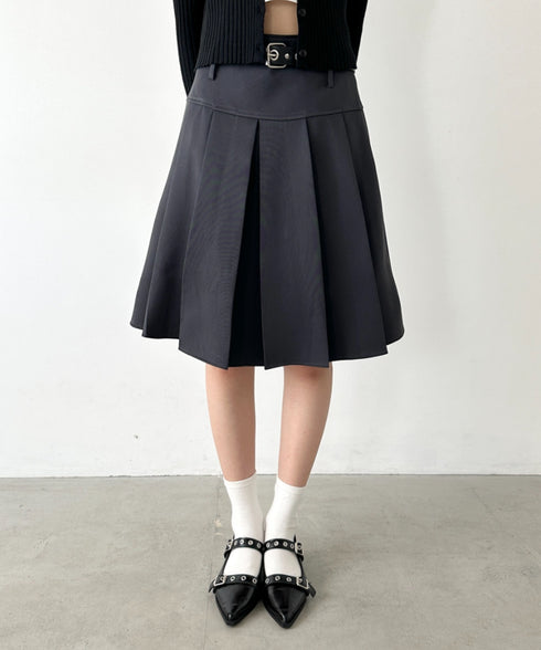 【2サイズ展開】ミディ丈プリーツスカート | BA2255039 | チャコールグレー