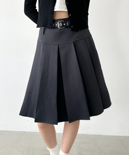 【2サイズ展開】ミディ丈プリーツスカート | BA2255039 | チャコールグレー