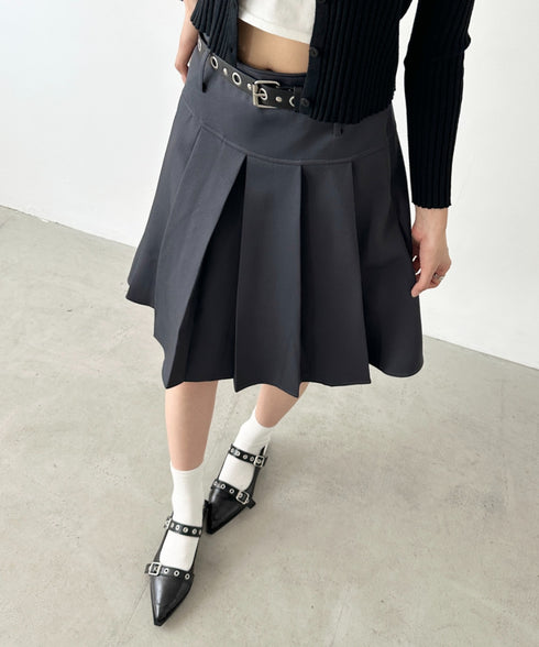 【2サイズ展開】ミディ丈プリーツスカート | BA2255039 | チャコールグレー