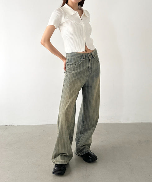 ストライプ柄ワイドデニムパンツ | BA2255040 | ブルー