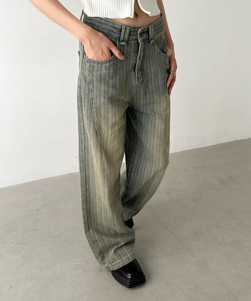 ストライプ柄ワイドデニムパンツ | BA2255040 | ブルー