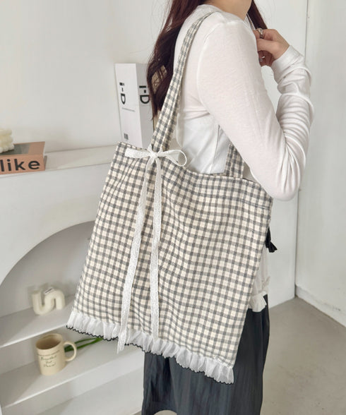 フリルチェックトートバッグ | SL1255077 | ホワイト