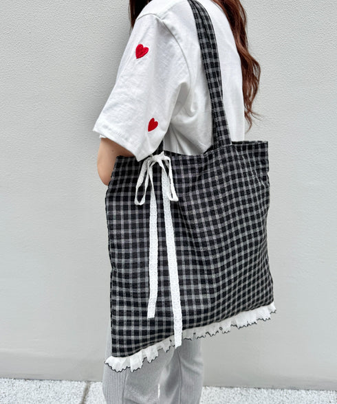 フリルチェックトートバッグ | SL1255077 | ブラック