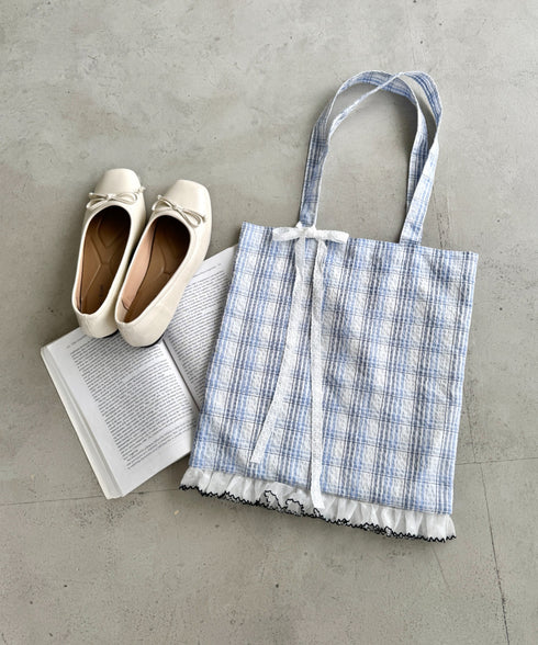 フリルチェックトートバッグ | SL1255077 | ブルー