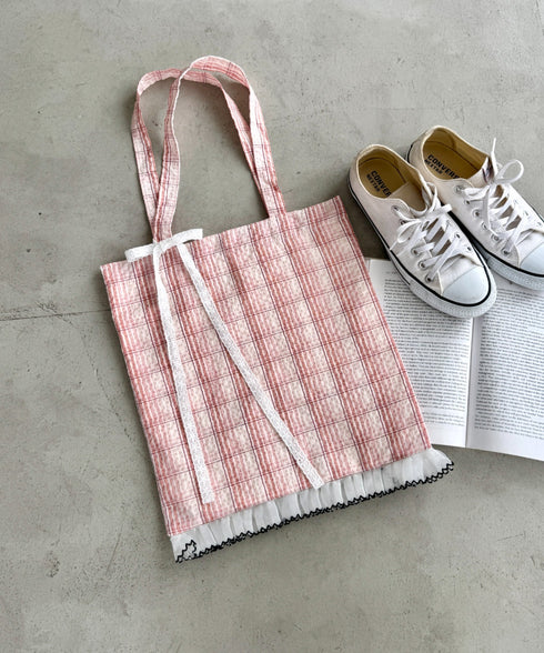 フリルチェックトートバッグ | SL1255077 | ピンク