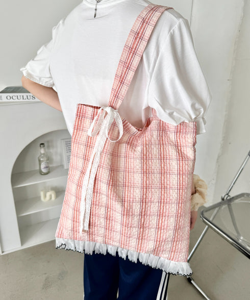 フリルチェックトートバッグ | SL1255077 | ピンク