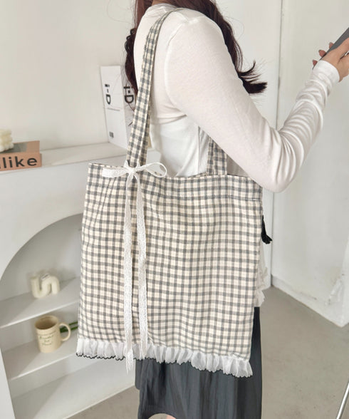 フリルチェックトートバッグ | SL1255077 | ホワイト