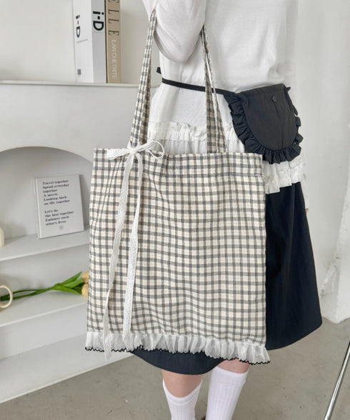 フリルチェックトートバッグ | SL1255077 | ホワイト