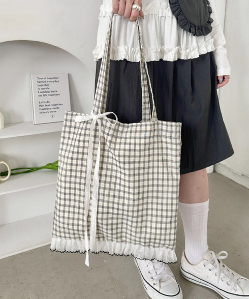 フリルチェックトートバッグ | SL1255077 | ホワイト