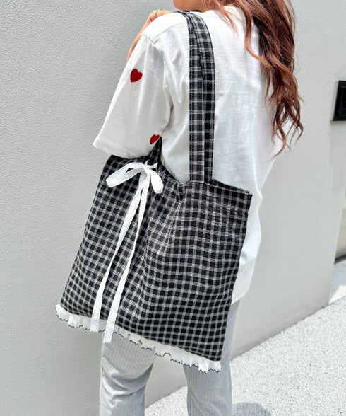 フリルチェックトートバッグ | SL1255077 | ブラック