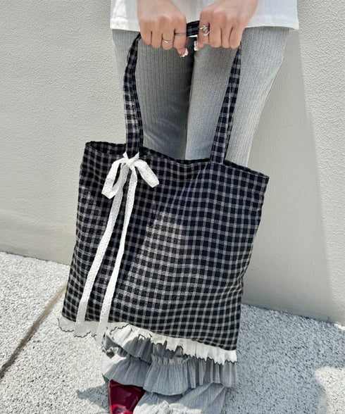 フリルチェックトートバッグ | SL1255077 | ブラック