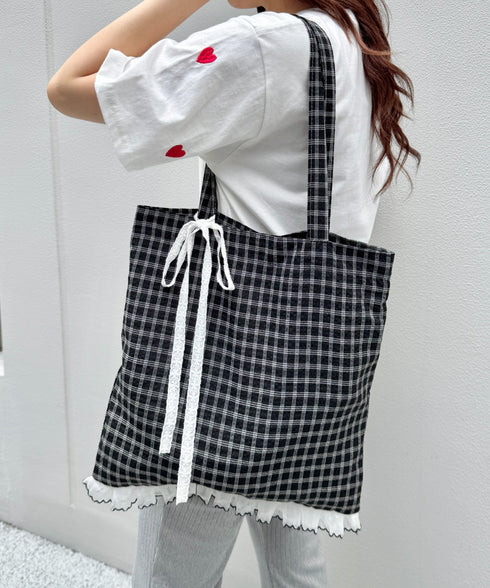 フリルチェックトートバッグ | SL1255077 | ブラック