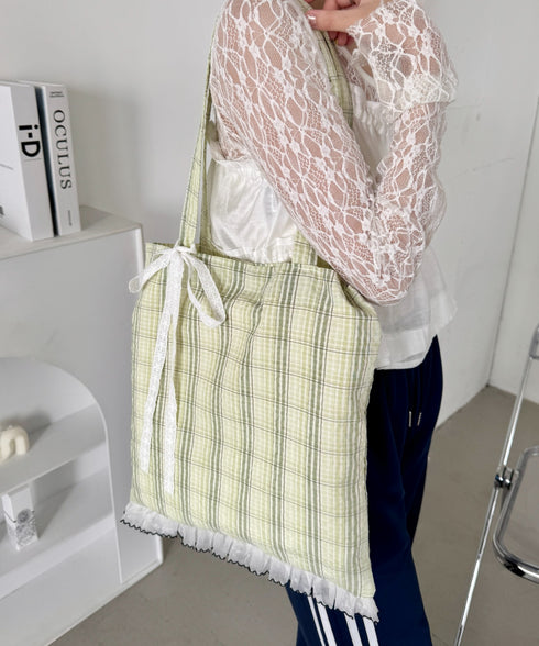 フリルチェックトートバッグ | SL1255077 | ライトグリーン