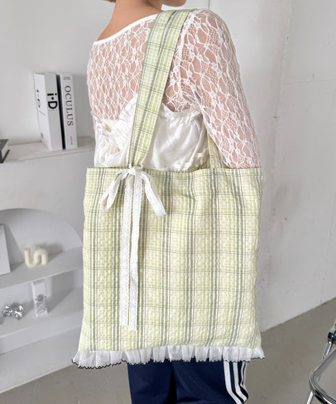 フリルチェックトートバッグ | SL1255077 | ライトグリーン