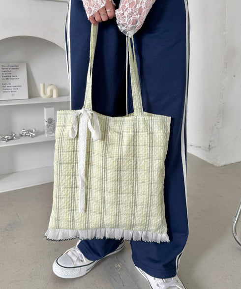 フリルチェックトートバッグ | SL1255077 | ライトグリーン