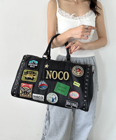 【大容量】ワッペンスタッズデザインボストンバッグ トラベルバッグ | WR1255063 | ブラック