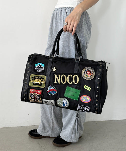 【大容量】ワッペンスタッズデザインボストンバッグ トラベルバッグ | WR1255063 | ブラック